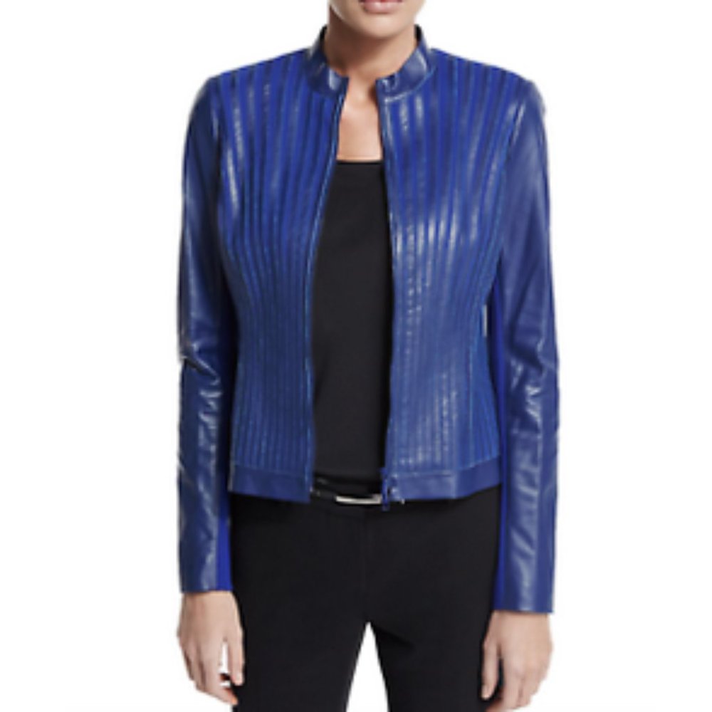 Lafayette 148 New York Blue Leather Jacket